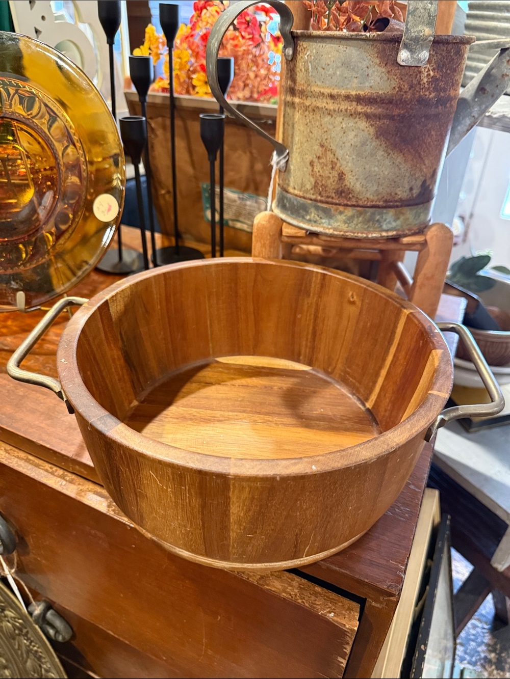 Wooden Serving Bowl with Metal Handles - Brown